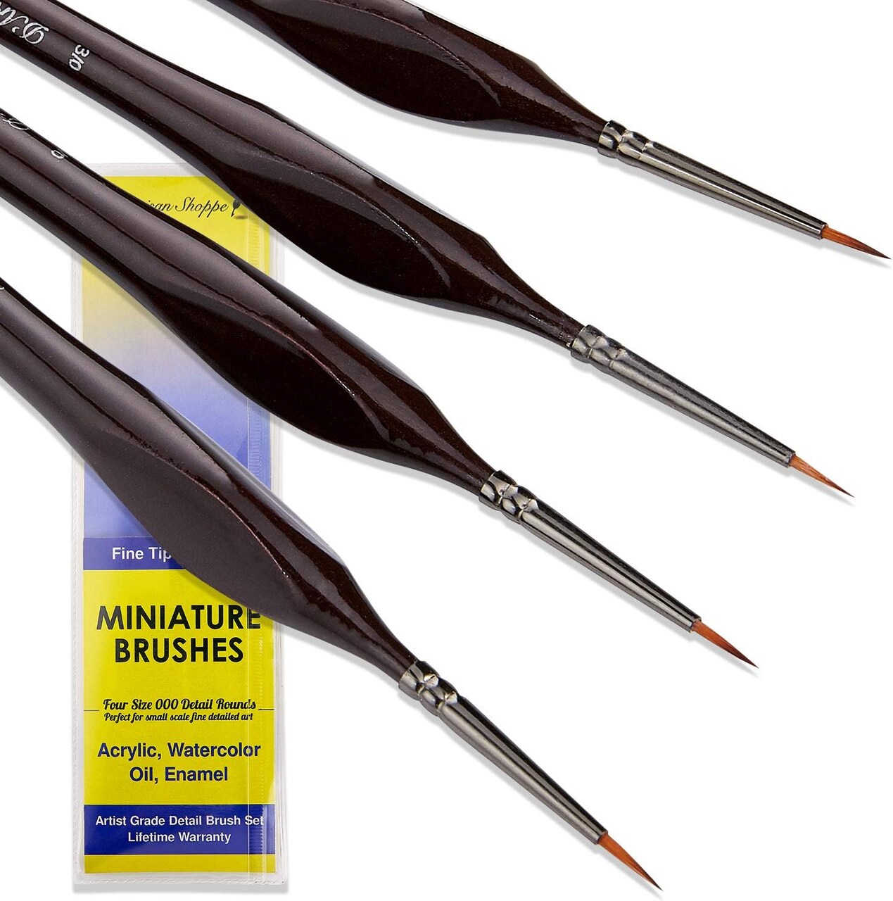 Small Paint Brush Miniature Brushes. Fine Tip Series 4pc 000 Paintbrushes Set for Art Watercolor Acrylics Oil